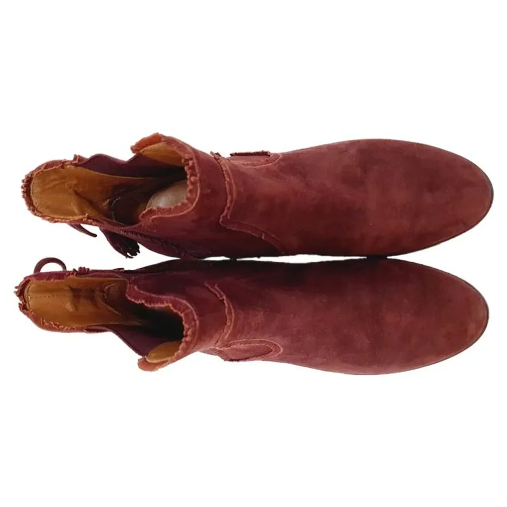 Aquazzura Frou Frou Ankle Boots in Red Suede